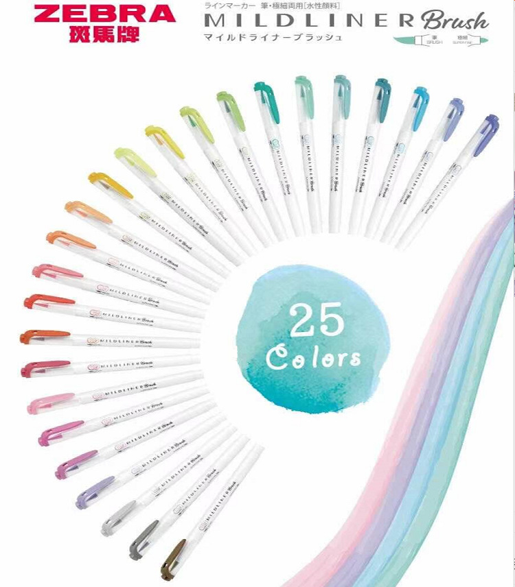 Zebra Pen Mildliner - Marqueurs surligneurs zèbre Mildliner, 25 couleurs,